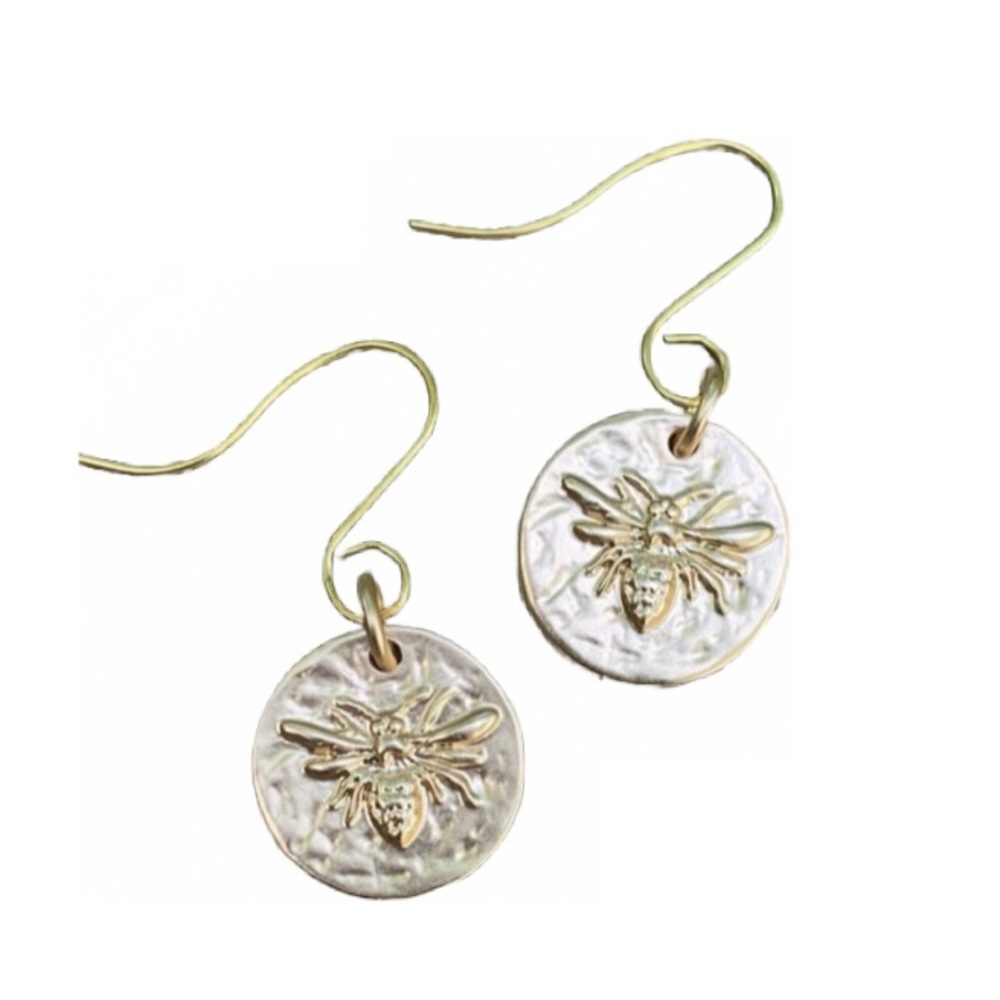 Gold tone bumblebee earring/core ear wire. Handmade